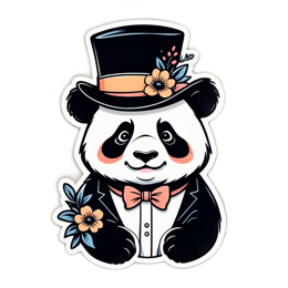 panda elegance SVG PNG design with black and white floral elements