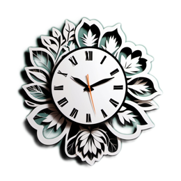 time flora floral SVG PNG design with clean design elements, black and white floral elements