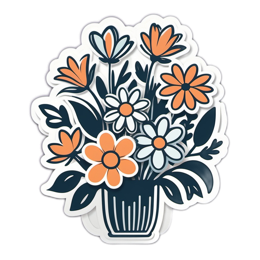 flower arrangement sticker SVG PNG design with clean design elements, white and orange floral elements