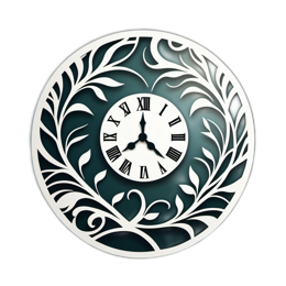 time clock foliage floral SVG PNG design with white and green floral elements