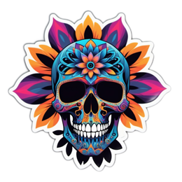 skull colorful floral SVG PNG design with clean design elements, orange and blue floral elements