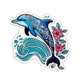dolphin wave floral SVG PNG design with pink and blue floral elements