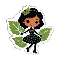 sticker girl leaves SVG PNG design with black and green floral elements