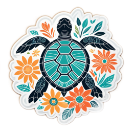turtle flowers floral SVG PNG design with clean design elements, orange and green floral elements