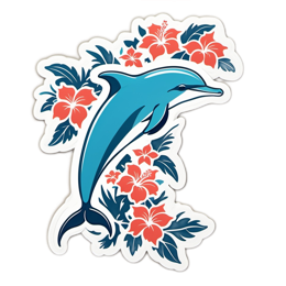 dolphin floral SVG PNG design with clean design elements, red and green floral elements