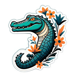 sticker crocodile flower SVG PNG design with clean design elements, orange floral elements