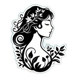 beautiful woman floral SVG PNG design with black and white floral elements