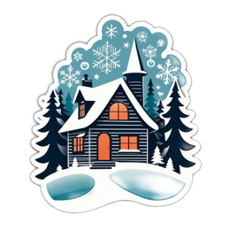 winter snowy cabin SVG PNG design with clean design elements
