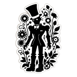 silhouette mechanical floral SVG PNG design with clean design elements, black and white floral elements