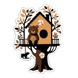 fantasy bear treehouse SVG PNG design with orange and green floral elements