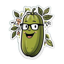 sticker funny pickle SVG PNG design with green floral elements
