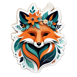 fox flowerdesign floral SVG PNG design with clean design elements, orange and green floral elements