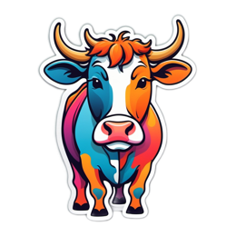 colorful cow sticker SVG PNG design with clean design elements