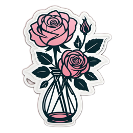roses vase flower SVG PNG design with clean design elements, pink and green floral elements