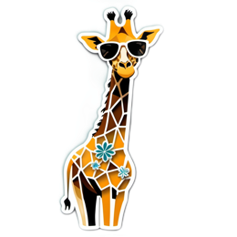 giraffe sunglasses flower SVG PNG design with clean design elements