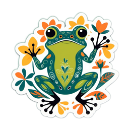frog flowers SVG PNG design with orange and green floral elements