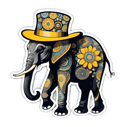 artsy elephant floral SVG PNG design with black and yellow floral elements