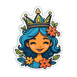 cartoon queen flowers floral SVG PNG design with orange and green floral elements