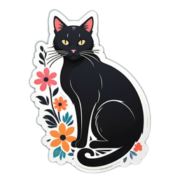 black cat florals SVG PNG design with clean design elements, black and orange floral elements