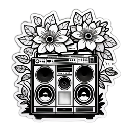 sticker floral radio SVG PNG design with clean design elements, black and white floral elements