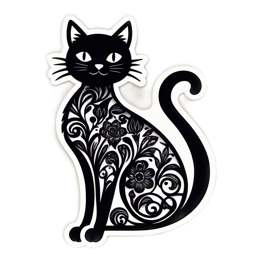 artistic black cat floral SVG PNG design with clean design elements, black floral elements