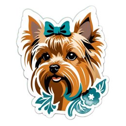 yorkshire terrier sticker floral SVG PNG design with green floral elements