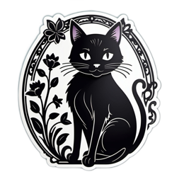 black cat flower SVG PNG design with clean design elements, black floral elements