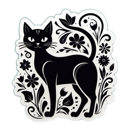 cat flora floral SVG PNG design with clean design elements, black and white floral elements