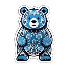 artsy bear floral SVG PNG design with blue floral elements