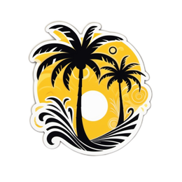 sunset palmtrees wave SVG PNG design with clean design elements
