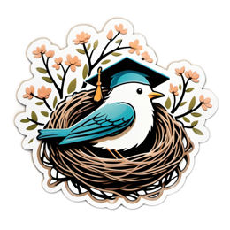 bird graduation SVG PNG design with pink and blue floral elements