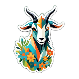 goat artistic floral SVG PNG design with clean design elements, orange and green floral elements