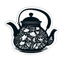kitchen flower teapot SVG PNG design with black and white floral elements