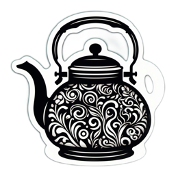 kitchen teapot floral SVG PNG design with black and white floral elements