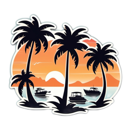 sunset boats palm trees SVG PNG design with clean design elements