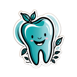 cartoon tooth smiley SVG PNG design with green floral elements