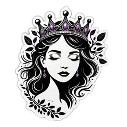 queen sketch floral SVG PNG design with black and white floral elements