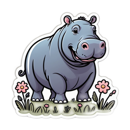 humorous hippopotamus floral SVG PNG design with clean design elements, pink and green floral elements