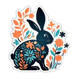 illustration rabbit flora floral SVG PNG design with black and orange floral elements