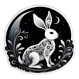 rabbit decoration floral SVG PNG design with black and white floral elements