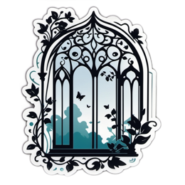 window nature butterflies floral SVG PNG design with black floral elements