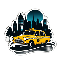 taxi cityscape sticker SVG PNG design with clean design elements