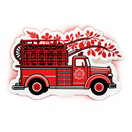 firetruck flower SVG PNG design with black and red floral elements