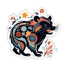 artistic animal sticker floral SVG PNG design with clean design elements, black and orange floral elements