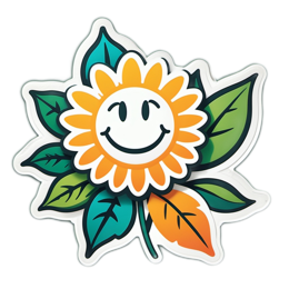 happy flower SVG PNG design with orange and green floral elements