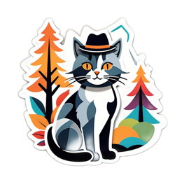 fashion colorful cat SVG PNG design with orange and green floral elements