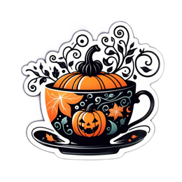 halloween tea cup floral SVG PNG design with black and orange floral elements