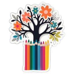 flower tree coloringpencils SVG PNG design with orange and green floral elements