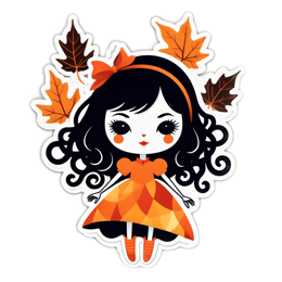 autumn doll sticker SVG PNG design with black and orange floral elements