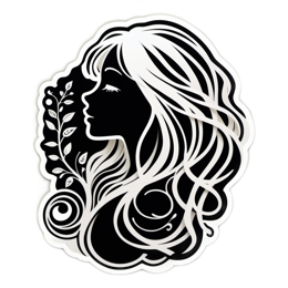 profile hair floral SVG PNG design with black and white floral elements